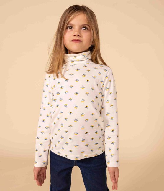 Prenda de cuello de cisne con estampado de flores de algodón de niña blanco MARSHMALLOW/blanco MULTICO