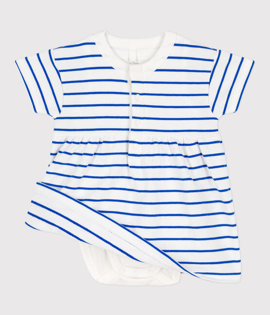 Vestido de felpa con body integrado para bebé blanco MARSHMALLOW/azul PERSE