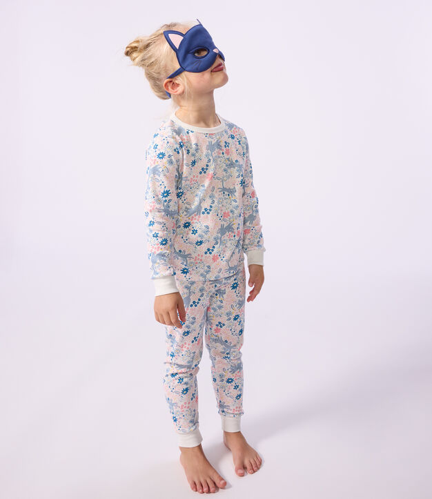 Pijama infantil tipo disfraz de algod&oacute;n con estampado de flores blanco/multicolor