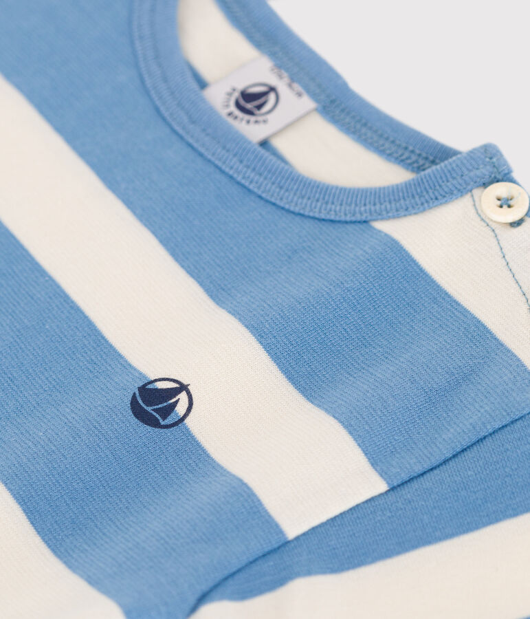 Camiseta de manga corta de algod&oacute;n a rayas para beb&eacute; azul/crudo
