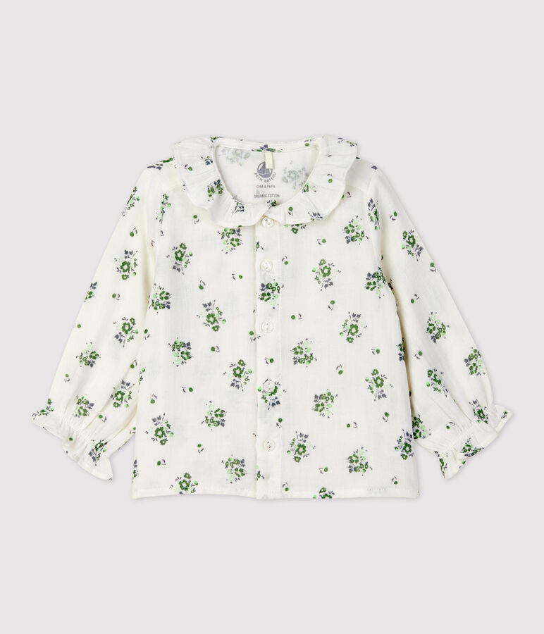 Blusa con estampado de flores de gasa de algod&oacute;n ecol&oacute;gico para beb&eacute; blanco/multicolor