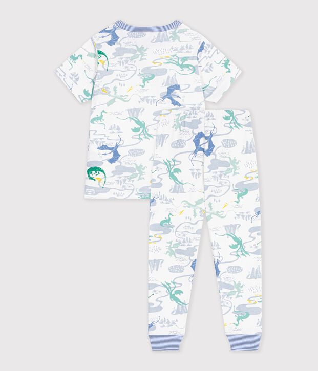 Pijama infantil de algod&oacute;n de manga corta y pierna larga con estampado blanco/multicolor
