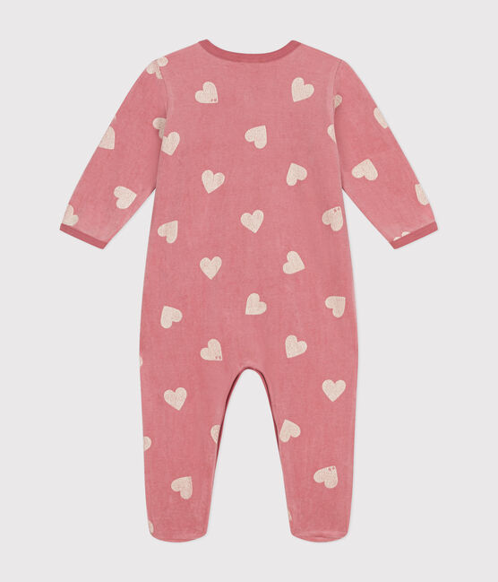 Pijama de terciopelo con estampado de corazones para bebé rosa ROSEWOOD/ MARSHMALLOW