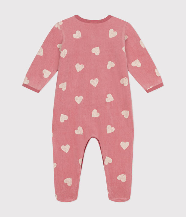 Pijama de terciopelo con estampado de corazones para beb&eacute; rosa/blanco