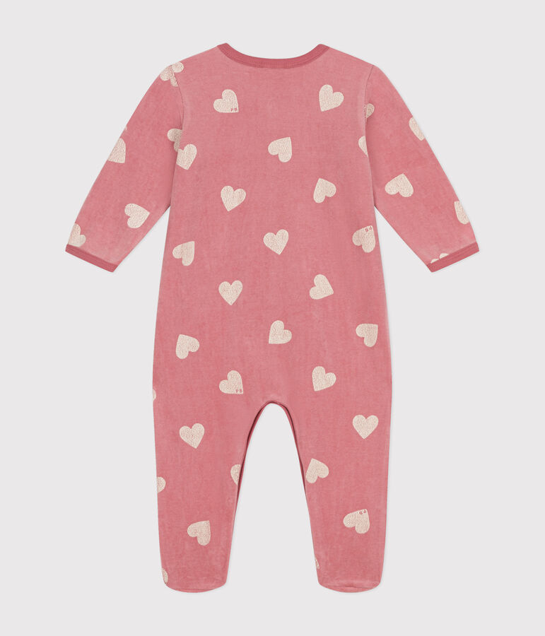 Pijama de terciopelo con estampado de corazones para beb&eacute; rosa/blanco