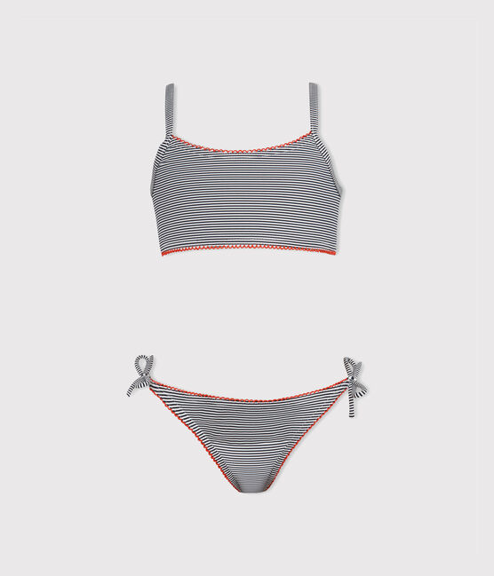 Traje de baño 2 piezas para niña azul ABYSSE/blanco LAIT
