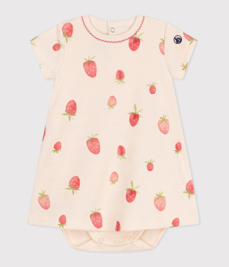 Vestido de algod&oacute;n de manga corta con body integrado para beb&eacute; crudo/rosa/multicolor