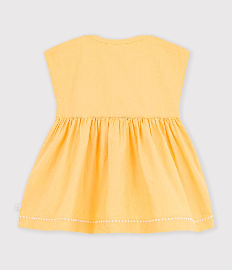 Vestido liso de algod&oacute;n/lino de manga corta para beb&eacute; amarillo