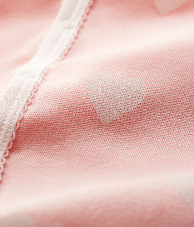 Mono corto rosa de corazones de beb&eacute; ni&ntilde;a de algod&oacute;n ecol&oacute;gico rosa/blanco