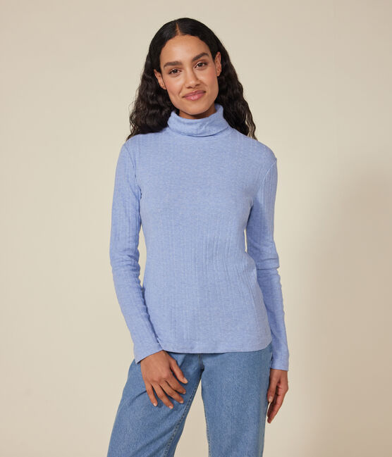 Camiseta Iconique de cuello vuelto de punto de fantasía para mujer azul SKY CHINE