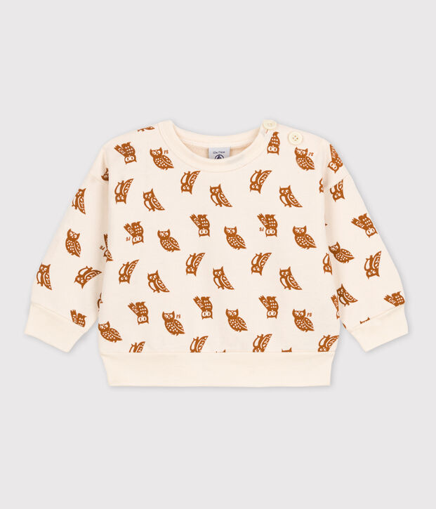 Sudadera de algod&oacute;n con estampado de b&uacute;hos de beb&eacute; crudo/marron