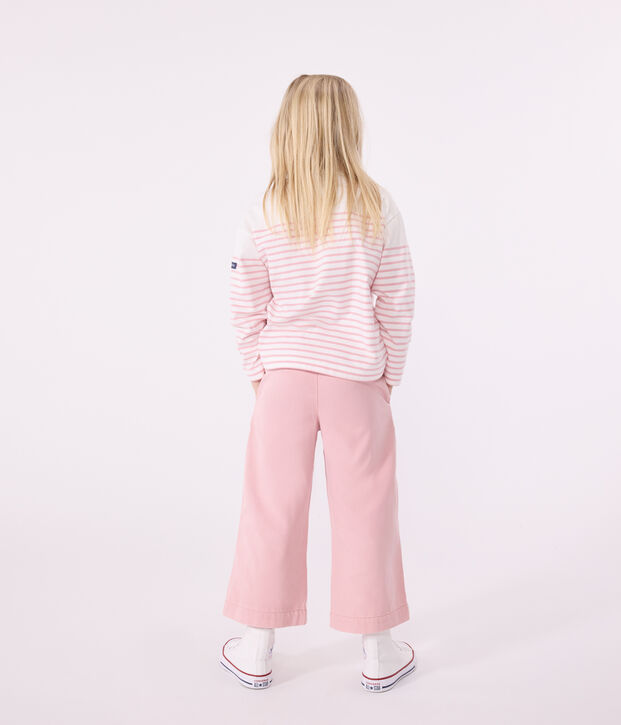 Camiseta marinera infantil de algod&oacute;n de manga larga blanco/rosa