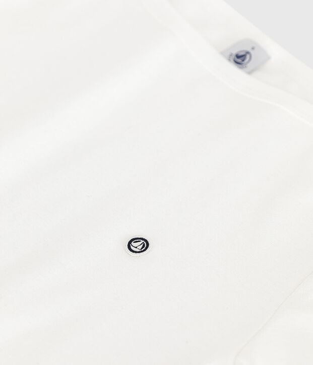 Camiseta ic&oacute;nica de mujer con cuello almirante de algod&oacute;n blanco