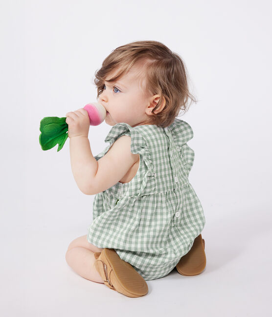 Pelele de algodón sin mangas con estampado vichy y cuello bordado para bebé azul PAUL/blanco MARSHMALLOW