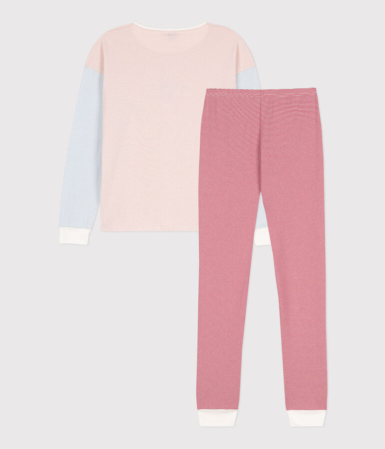 Pijama de algod&oacute;n milrayas tricolor para mujer blanco MARSHMALLOW/blanco MULTICO
