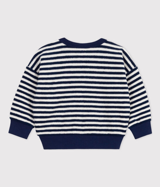 Sudadera de rizo a rayas para bebé azul MEDIEVAL/blanco MARSHMALLOW