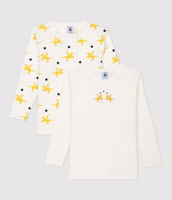 Juego de 2 camisetas de manga larga con estampado de caballeros de niño de algodón variante 1