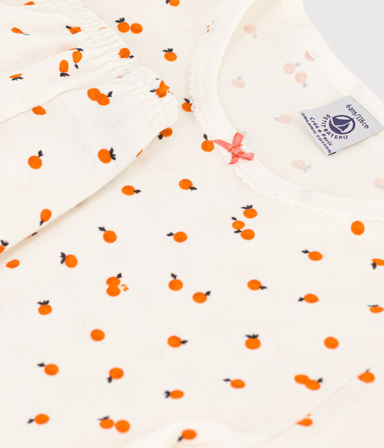 Pijama corto de algodón con naranjillas para niña blanco MARSHMALLOW/blanco MULTICO