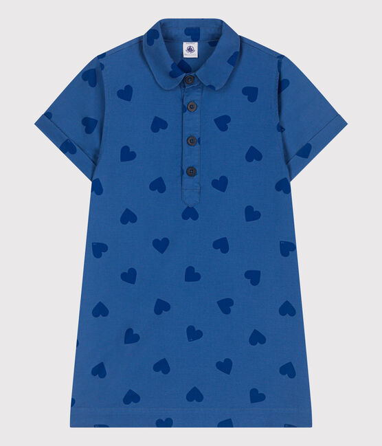 Vestido infantil de algodón de manga corta con corazones azul ALASKA FONCE/ MEDIEVAL