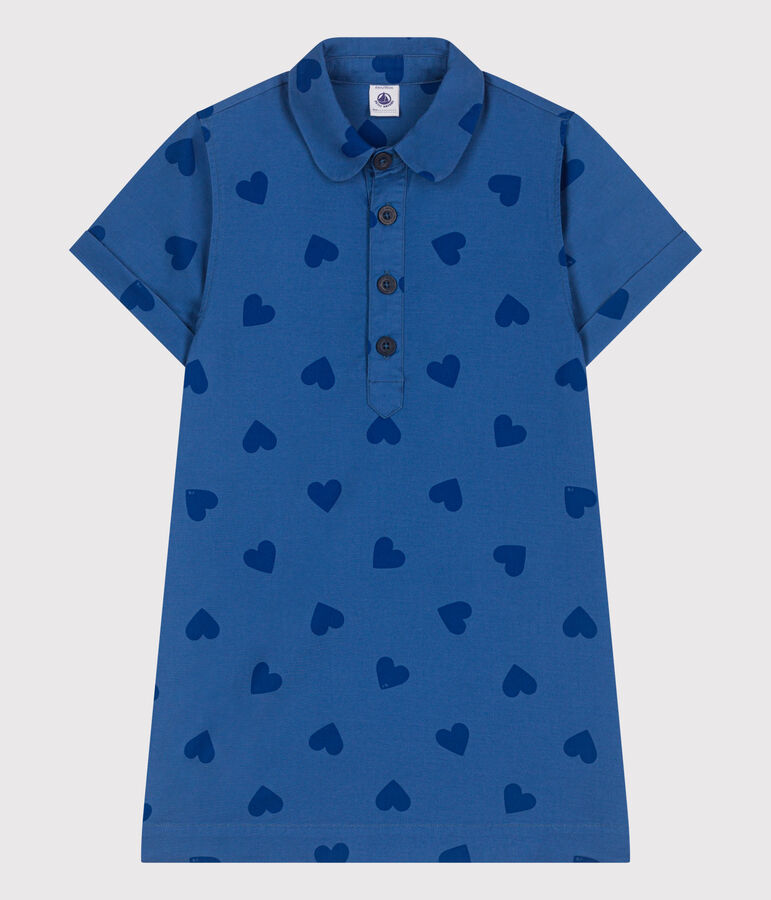 Vestido infantil de algod&oacute;n de manga corta con corazones azul/azul