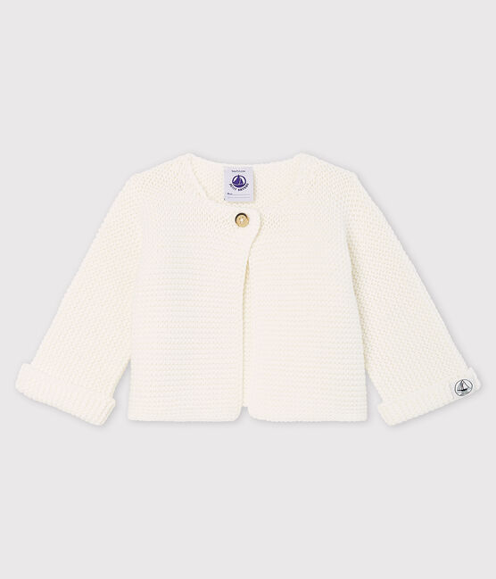 Cárdigan de punto de bebé de algodón orgánico blanco MARSHMALLOW