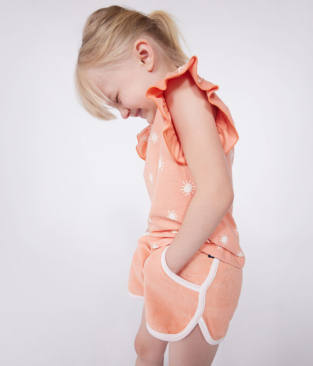 Camiseta infantil de manga corta de algod&oacute;n con estampado naranja/blanco