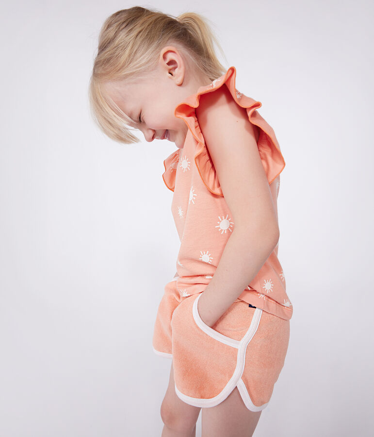 Camiseta infantil de manga corta de algod&oacute;n con estampado naranja/blanco