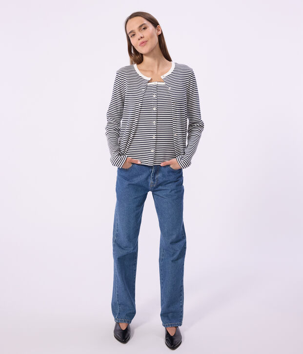 C&aacute;rdigan de algod&oacute;n a rayas para mujer azul/blanco