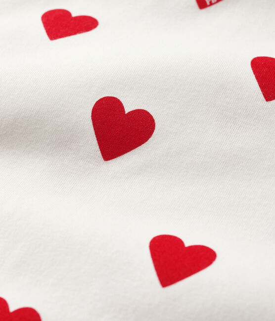 Camisón de corazones de niña de algodón blanco MARSHMALLOW/rojo TERKUIT