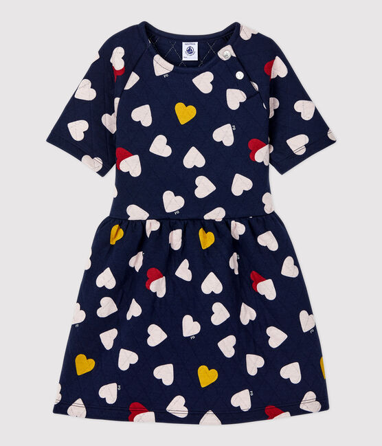 Vestido de manga corta de tejido túbico de niña azul SMOKING/blanco MULTICO