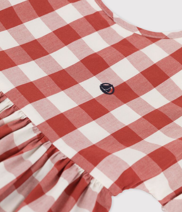 Vestido de popelina de manga corta para ni&ntilde;a marron/crudo