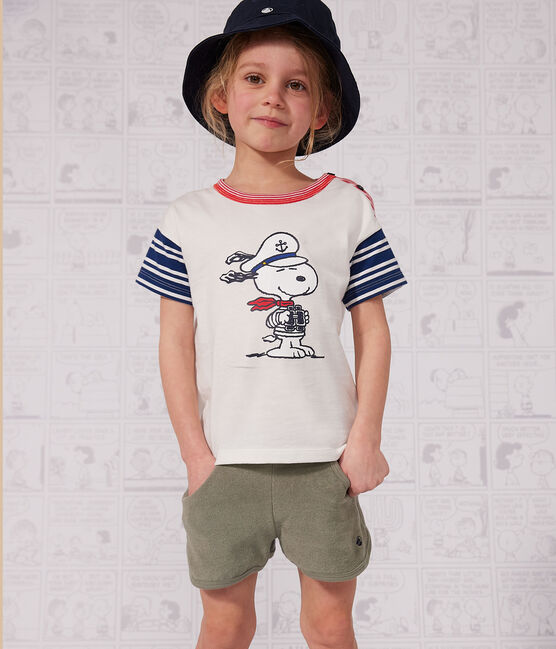 Camiseta de algodón de manga corta para niño/niña blanco MARSHMALLOW/blanco MULTICO