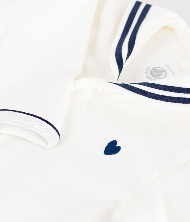 Pijama de algod&oacute;n sin pies con cuello de uniforme para beb&eacute; blanco