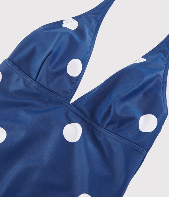 Traje de baño de 1 pieza reciclado de mujer azul SURF/blanco MARSHMALLOW