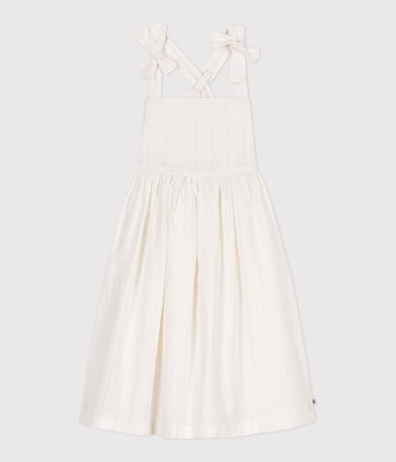 Vestido infantil largo de tirantes de algodón liso blanco ECUME