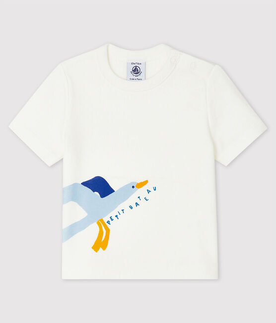 Camiseta de manga corta de canalé de bebé niño blanco MARSHMALLOW