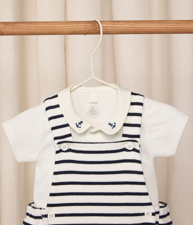 Conjunto de 2 piezas de algod&oacute;n a rayas con detalles bordados para beb&eacute; blanco/azul