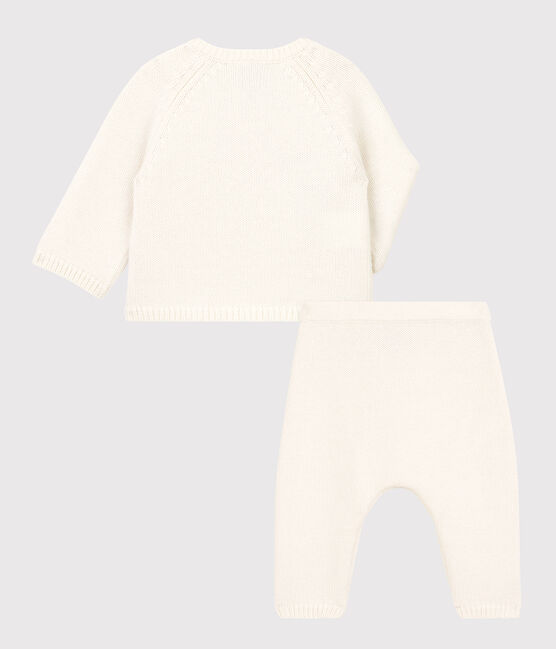 Conjunto de 2 prendas de bebé de tejido de punto de lana y algodón blanco MARSHMALLOW