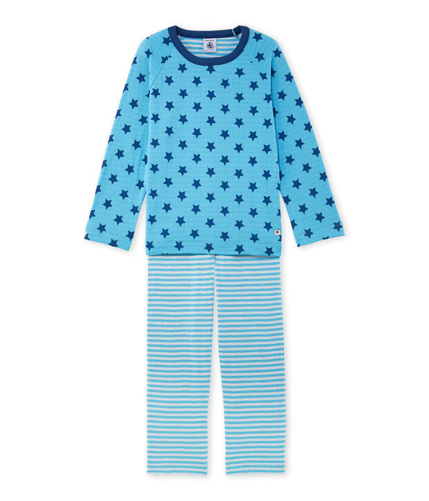 Pijama de t&uacute;bico estampado / de rayas para ni&ntilde;o azul/azul