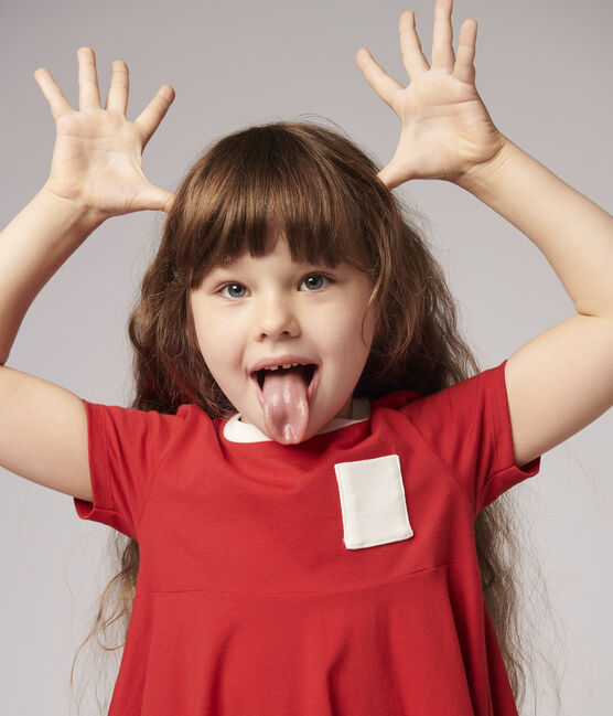 Vestido de manga corta de punto de niña rojo TERKUIT