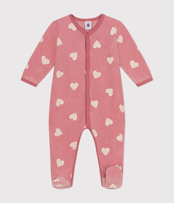 Pijama de terciopelo con estampado de corazones para bebé rosa ROSEWOOD/ MARSHMALLOW