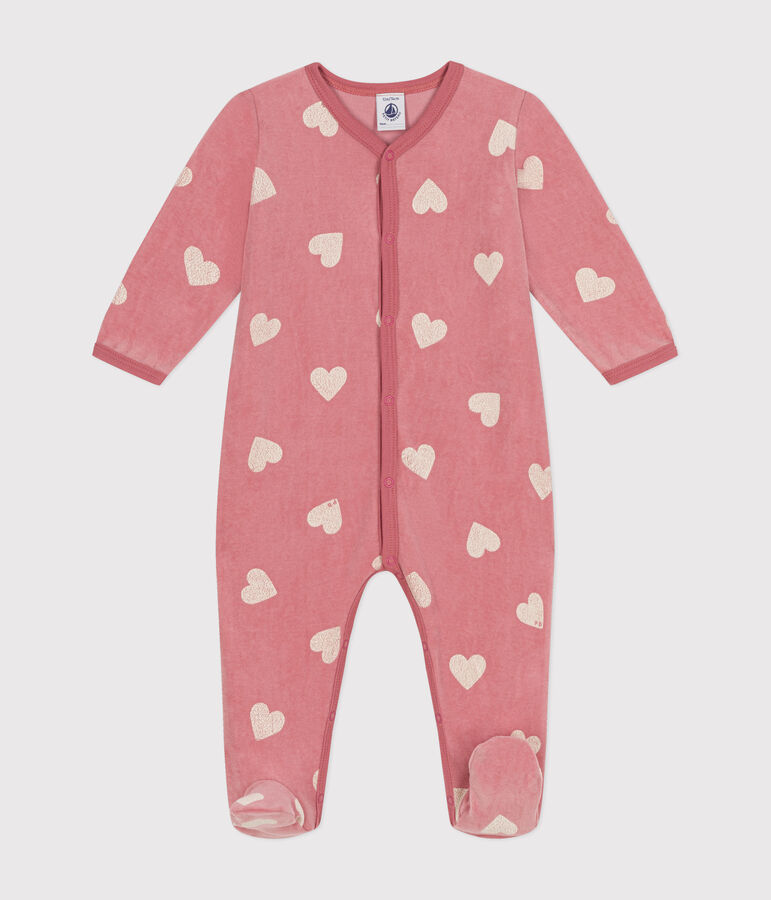 Pijama de terciopelo con estampado de corazones para beb&eacute; rosa/blanco