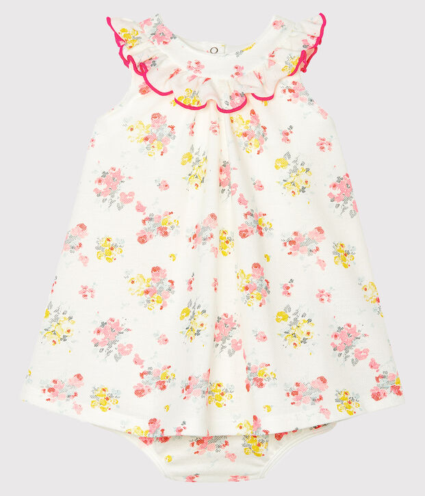 Vestido estampado y braguita bloomer para beb&eacute; ni&ntilde;a blanco/multicolor