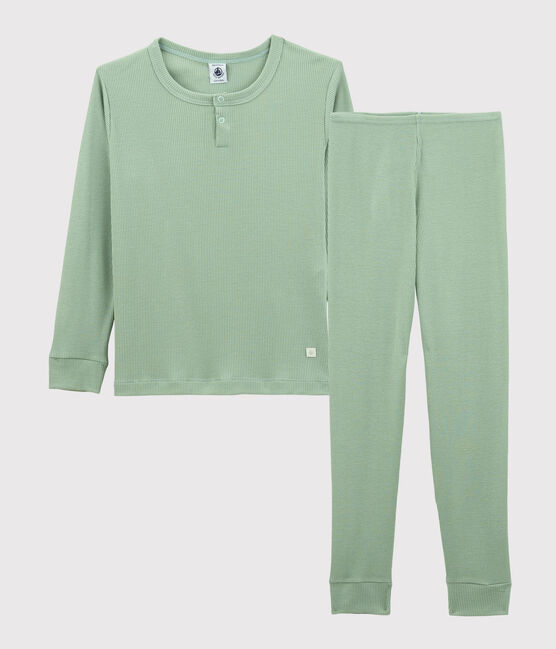Pijama liso de algodón y lyocell infantil unisex verde HERBIER