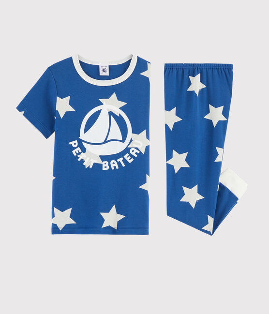 Pijama infantil con estampado de estrellas de punto azul MAJOR/blanco ECUME