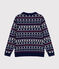 Jersey jacquard de lana y algodón para mujer azul MEDIEVAL/blanco MULTICO