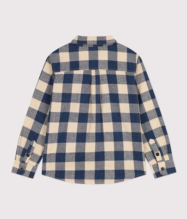 Camisa a cuadros de franela de algod&oacute;n de ni&ntilde;o azul/crudo