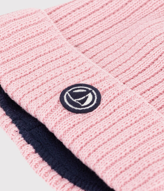 Gorro infantil de punto tricotado con forro polar rosa CHARME
