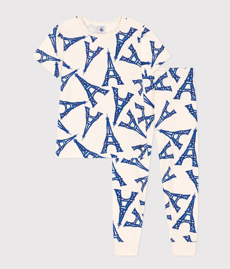 Pijama de manga corta de algod&oacute;n para ni&ntilde;o/ni&ntilde;a crudo/multicolor