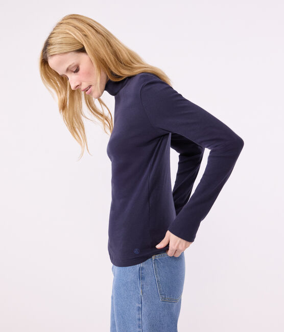 Camiseta Iconique de algodón con cuello alto para mujer azul SMOKING